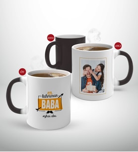 BK Gift Kişiye Özel Babalar Günü Hediyesi Fotoğraflı Sihirli Kupa Bardak-56 (Beyaz)