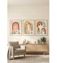 Modern Soyut Pastel Yaylar 3’lü Ahşap Çerçeveli Tablo Seti