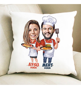 Kişiye Özel Aşçı Sevgililer Karikatürlü Yastık