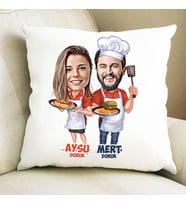 Kişiye Özel Aşçı Sevgililer Karikatürlü Yastık