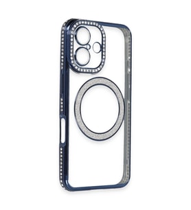 İphone 16 Kılıf Joke Simli Magneticsafe Kılıf - Lacivert