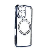 İphone 16 Kılıf Joke Simli Magneticsafe Kılıf - Lacivert