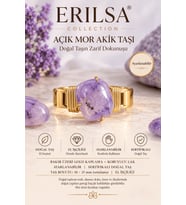 Sertifikalı Açık Mor Akik Taşı Doğal Taş Yüzük Gold Kaplama Bakır Kasa Ayarlanabilir