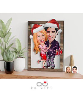 BK Gift Kişiye Özel Yeni Yıl Sevgililer Karikatürlü 3D Ahşap Tablo-1