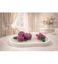 Purple Garden-el yapımı taş tozu tabağı-el yapımı gül mum (Beyaz-Mor)