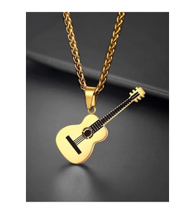 Gitar Gold 316L Paslanmaz Çelik Kolye Alerji Yapmaz Kadın&Erkek (Gümüş)