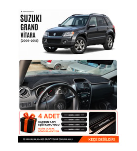SUZUKI GRAND VİTARA (2006-2012) Uyumlu Torpido Örtüsü Torpido Kılıfı - Siyah Gri