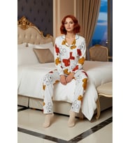 Kadın Ayıcık Baskılı Gömlek ve Pantolon Pijama Seti Fonksiyonel Dayanıklı Kaliteli Estetik