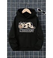 Mooooody Baskılı Erkek - Kız Çocuk Rahat Kalıp Sweatshirt (Siyah)