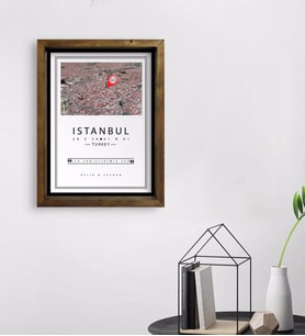 BK Gift Kişiye Özel Renkli İstanbul Haritası Tasarımlı Doğal Masif Ahşap Çerçeveli Tablo 45x65cm-2