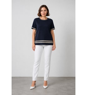 Kadın Sıfır Yaka Kısa Kollu Triko Bluz W27-3079