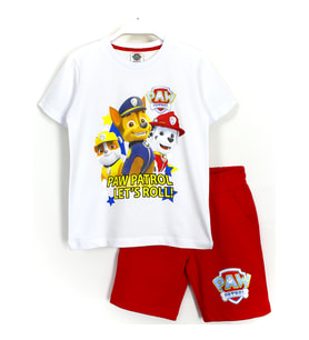 Paw Patrol Chase Rubble Marshall Baskılı Erkek Çocuk Takım Beyaz Kırmızı
