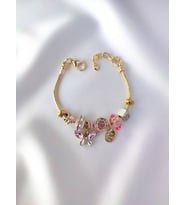 Gold Pandora Model Çelik Kadın Pembe Kelebek Charm Bileklik