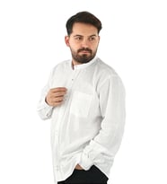 Hac ve Umre İçin Gömlek Nakışlı Uzun Kollu Beyaz Hakim Yaka %100 Pamuk Ensar