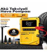 Akü Takviye Cihazı Hava Kompresörü 10000 mAh 150 PSI 1000A Dijital Göstergeli Taşınabilir Araç Lastik Şişirme Pompası (Hardal Sarısı)
