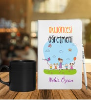 Okul Öncesi Öğretmenlerine Özel Defter Kalem & Siyah Varil Kupa Hediye Seti