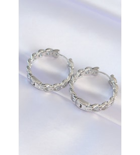Pirinç Gümüş Renk Zincir Model Halka Küpe - TJ-BKP8971