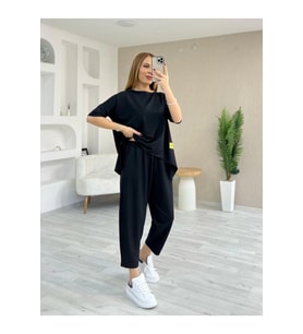 Kadın Kısa Kollu Bisiklet Yaka Viskon Iki Iplik Bluz Ve Pantolon Ikili Takım