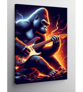 Kanvas Tablo Elektro Gitar Çalan Goril