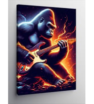 Kanvas Tablo Elektro Gitar Çalan Goril