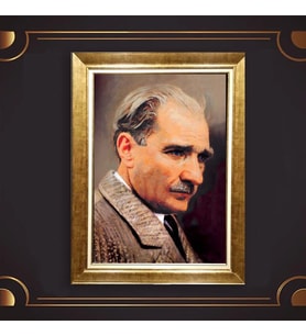 Altın Varaklı Çerçeveli Paspartulu Atatürk Tablo z4831 (Gold)