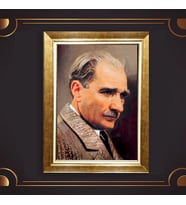 Altın Varaklı Çerçeveli Paspartulu Atatürk Tablo z4831 (Gold)