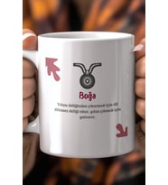 Boğa Burcu Temalı 330ml Baskılı Beyaz Seramik Kupa Bardak