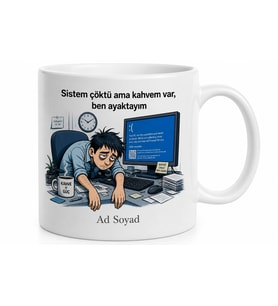 Mavi Ekran Hatası Çizimli Çökmüş Ofis Çalışanı Pazartesi Kupası Hediye Bardak