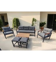 Pimango Pi Elize Bahçe Ve Balkon Mobilyası Gri 3+1+1, Sehpa ve 2 Puflu