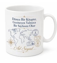 Seyahat Sever İçin Mesajlı Hediyelik Baskılı Kupa Bardak Gezi Hediyesi