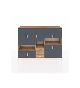Hyperion Dolap 13 Raflı 3 Çekmeceli 9 Kapaklı 220x44x163 Çam-Antrasit/Çam