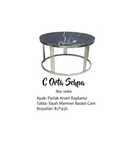 Brc 13350 Orta sehpa C Model SİYAH Mermer TEMPER Cam Metal GÜMÜŞ Renk El yapım