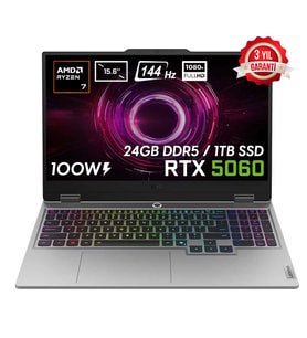 Lenovo LOQ 15AHP10 AMD Ryzen 7-250 24GB DDR5 1TB SSD RTX5060 8GB 100W 15.6 inç Full HD 144Hz IPS FreeDos Gaming Laptop (83JG006ETR)