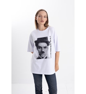 Unisex Charlie Chaplin Baskı Tshirt (Beyaz)