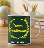 Öğretmenler Gününe Özel Canım Öğretmenim İsim Soyisim Tasarımlı Kupa Bardak