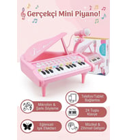 Mikrofonlu 24 Tuşlu Pembe Çocuk Piyanosu - Telefon Bağlantılı Eğitici Işıklı Org Müzik Seti