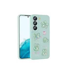Samsung Galaxy S21 FE Uyumlu Kılıf Kabartma Figürlü Parlak Zore Toys Silikon Kapak (Açık Yeşil)