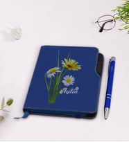 BK Gift Kişiye Özel Papatya Temalı Lacivert Termo Deri Defter Kalem Seti-11