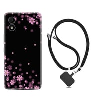 TCL 303 Kılıf Resimli Boyun Askılı İpli Desenli Silikon Black flowers 1391