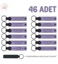 Rehberlik Öğretmeninden Hediye 46'lı Set Kişiselleştirilebilir Deri Anahtarlık, Mor Menekşe & Laci (Lila - Mor)