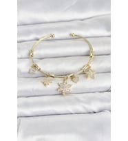 Pirinç Gold Renk Lotus Detay Charmlı Kadın Bileklik TJ-BB8503