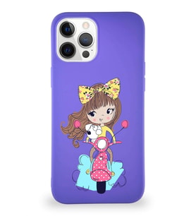 Apple iPhone 12 Pro Max Soft Premier Kapak Vespagirl Tasarımlı Silikon Kılıf - Mor (Şeffaf)