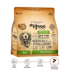 Mydog Az Tahıllı Kuzu Etli Orta Irklar İçin Köpek Maması 3kg