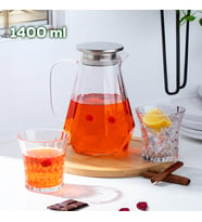 Porsima 200-103 Borosilikat Cam Sürahi Metal Kapaklı Cam Karaf - Detoks Sürahi 1400 mL