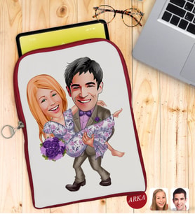 BK Gift Kişiye Özel Sevgililer Karikatürlü Taşınabilir Koruyucu Tablet Kılıfı & Organizer Çanta - Kırmızı-56