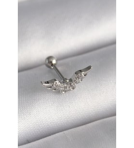 Gümüş Renk Zirkon Taş Detay Kanat Model Tragus Piercing - EBJ241123W29442