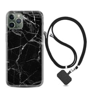 Apple iPhone 11 12 13 14 Pro Max Kılıf Boyun Askılı Silikon Fragile Black Mermer 1378