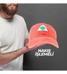 Perlotus Vintage Yıkamalı Pamuk Şapka Dört Yapraklı Yonca Nakışlı Turuncu