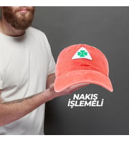 Perlotus Vintage Yıkamalı Pamuk Şapka Dört Yapraklı Yonca Nakışlı Turuncu