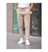 Slim Fit Likralı Jogger Pantolon (Krem)